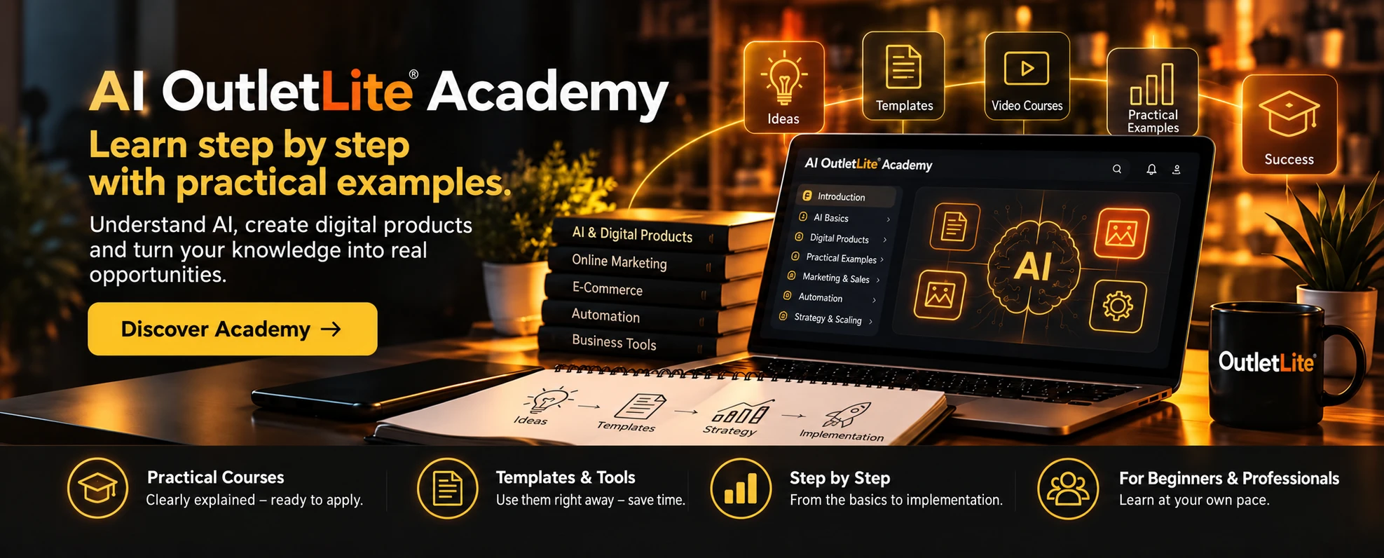 AI OutletLite Academy — learn AI and build digital products step by step, with practical courses, templates and tools.