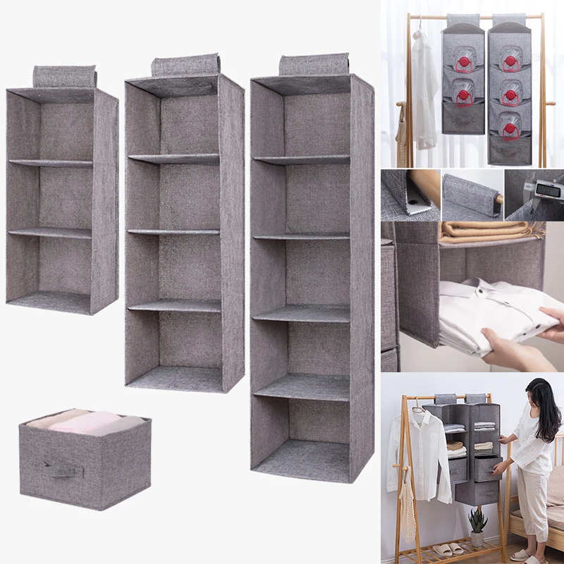 S1cfe14284371433c9bda7d90e6edb805l.webp Hängeorganizer aus Baumwoll-Leinen – Kleiderschrank-Aufbewahrung mit Fächern – Bild 1